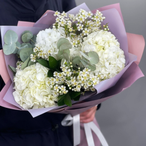 Букет "Суприм" из гортензий и хамелациума в Мытищах