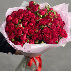 Букет из 17 красных кустовых пионовидных роз (50 см) в Мытищах