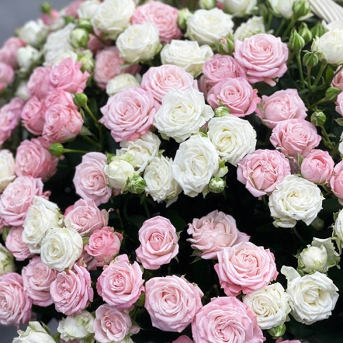 Композиция в корзине из 101 кустовой пионовидной розы в Мытищах